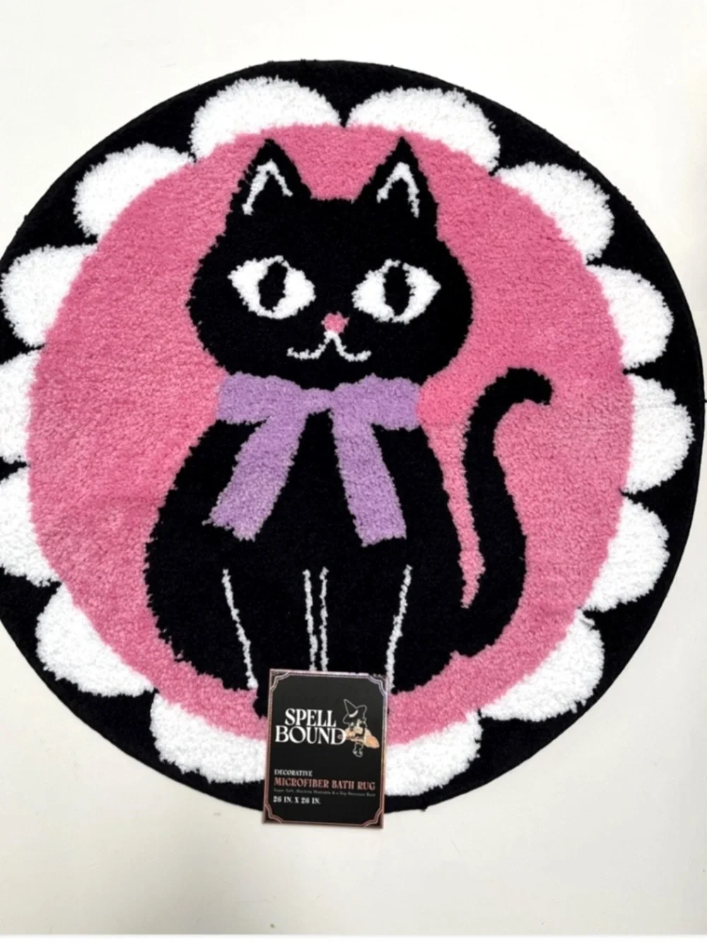 Spell Bound Black Cat Bath Rug Pink Gothic Halloween Round 26
